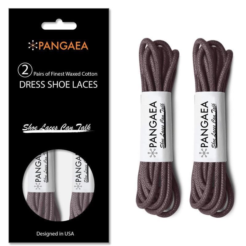 PANGAEA [4 Laces] 2-Pair Pack Waxed Round Oxford Shoe Laces for Dress Shoes Chukka 3/32Inch Thin(#04 Dark Brown,26in (66cm)) - Image 3